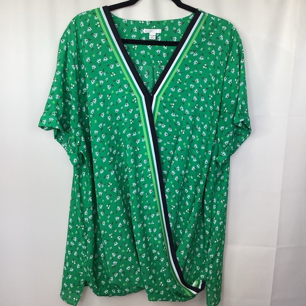 C Est 1946 Plus Size 22 24 Top Elegant Green Floral Wrap Blouse - Picture 2 of 9